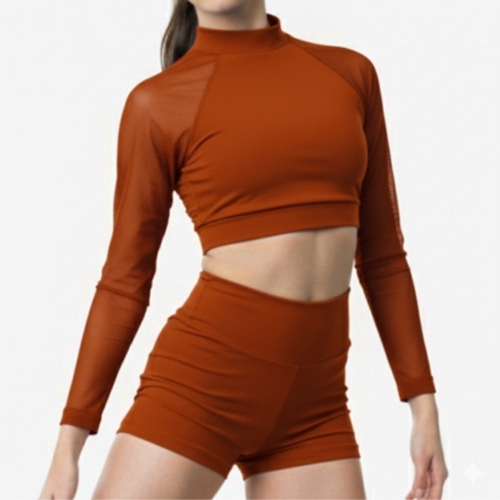 Theatricals Classwear orange Crop Top Shorts Set Dance Gymnastics Workout NWT